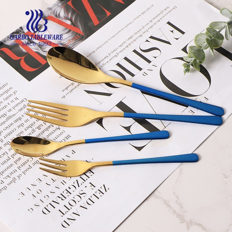 Hot in Ins table utensils blue and gold flatware set 18/10 stainless steel cutlery set with chopsticks