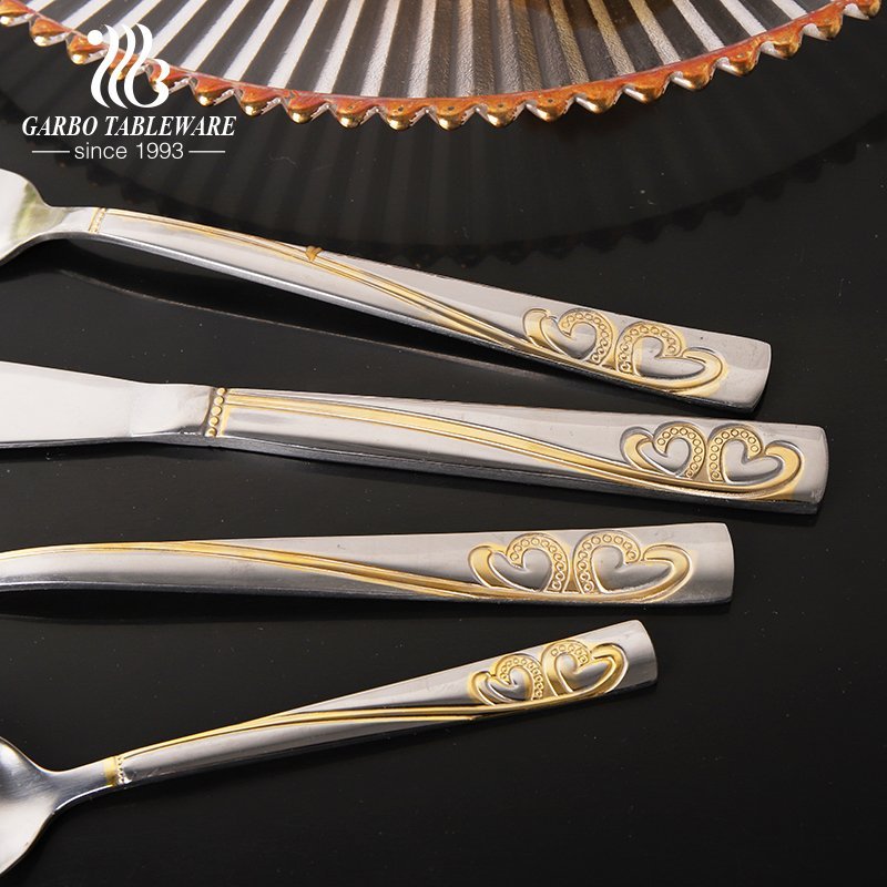Egipto popular cuchillo de cena de acero inoxidable de 9 pulgadas 18/2 con mango chapado en oro