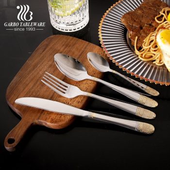 Egyptian style stainless steel golden plated flatware set 16 pieces China wholesale cutlery set