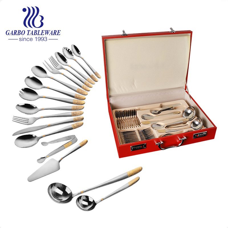 Egyptian style stainless steel golden plated flatware set 16 pieces China wholesale cutlery set