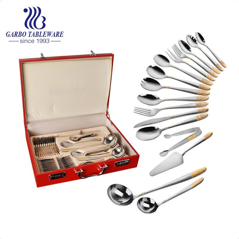 Egyptian style stainless steel golden plated flatware set 16 pieces China wholesale cutlery set