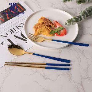 Hot in Ins table utensils blue and gold flatware set 18/10 stainless steel cutlery set with chopsticks