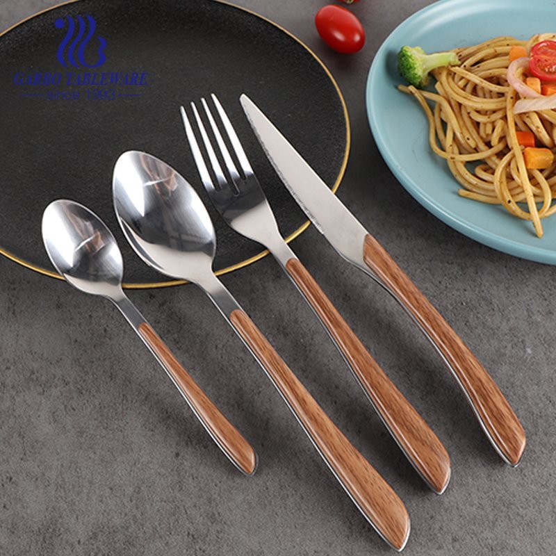 Luxury 430 material dinnerware bulk silver stainless steel ABS handle plastic fork manufacturer