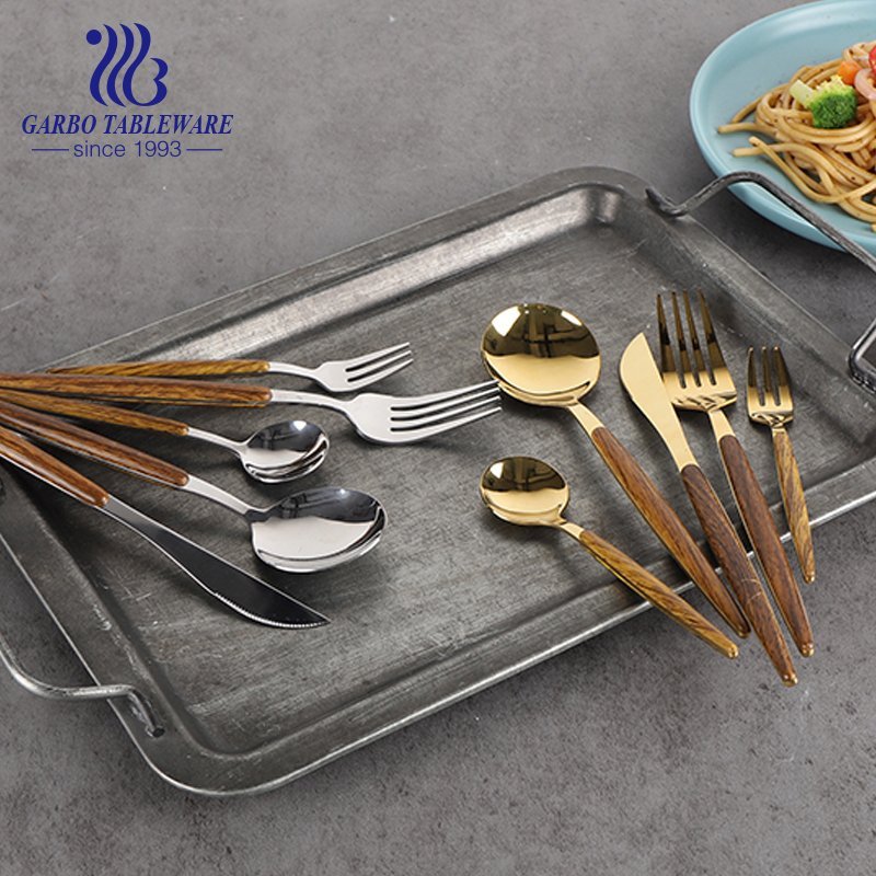 High-end wooden design plastic handle fork stainless steel fork
