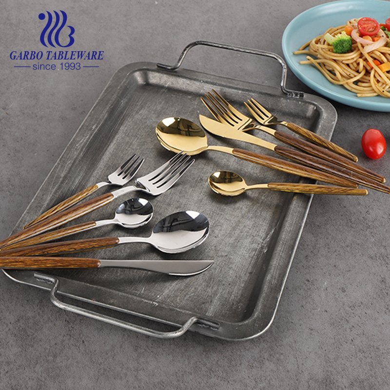 High-end wooden design plastic handle fork stainless steel fork