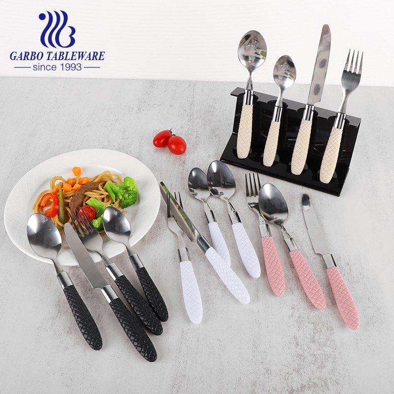 Luxury wedding metal fork silver stainless steel fork with PP plastic weaving handle