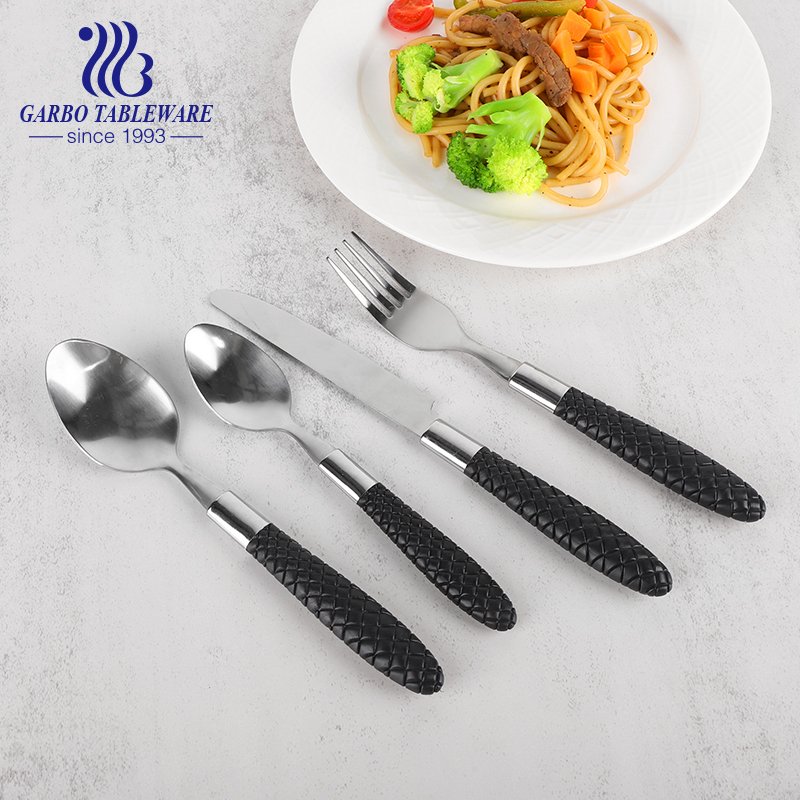 Luxury wedding metal fork silver stainless steel fork with PP plastic weaving handle