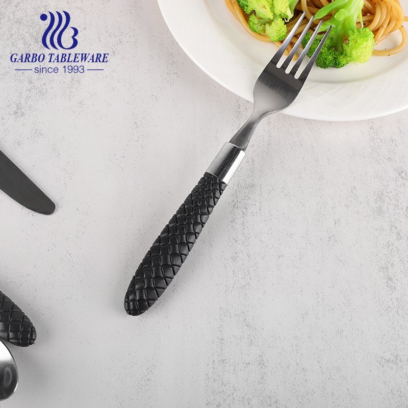 Tenedor de acero inoxidable ecológico y saludable con mango de PP blanco, ideal para fiambreras de viaje y camping
