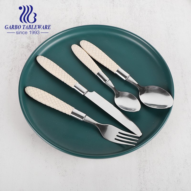 Luxury wedding metal fork silver stainless steel fork with PP plastic weaving handle