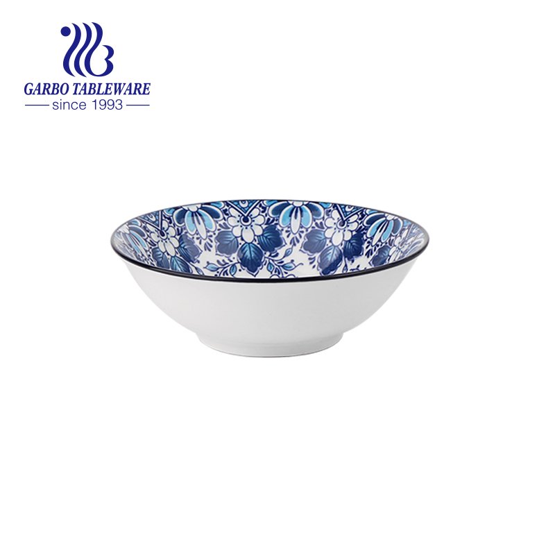 600ml ceramic bowl with inside underglazed lines design for wholesale