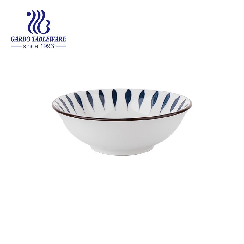 600ml ceramic bowl with inside underglazed lines design for wholesale