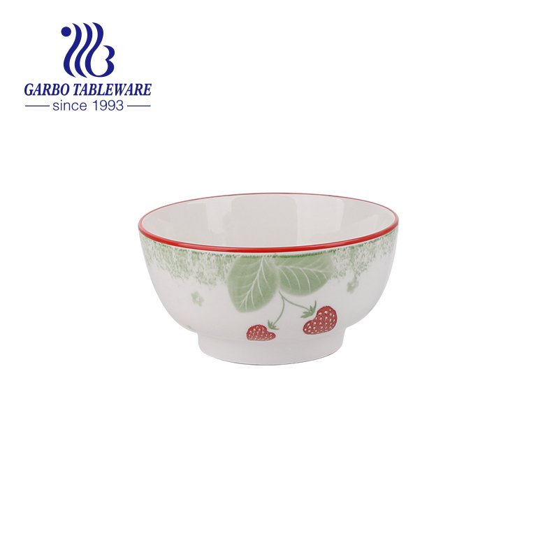 Tigela de porcelana de 1930 ml com decalque externo de morango esmaltado para mesa familiar