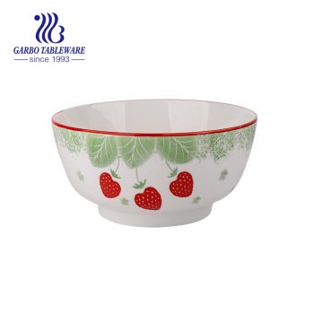 Tigela de porcelana de 1930 ml com decalque externo de morango esmaltado para mesa familiar