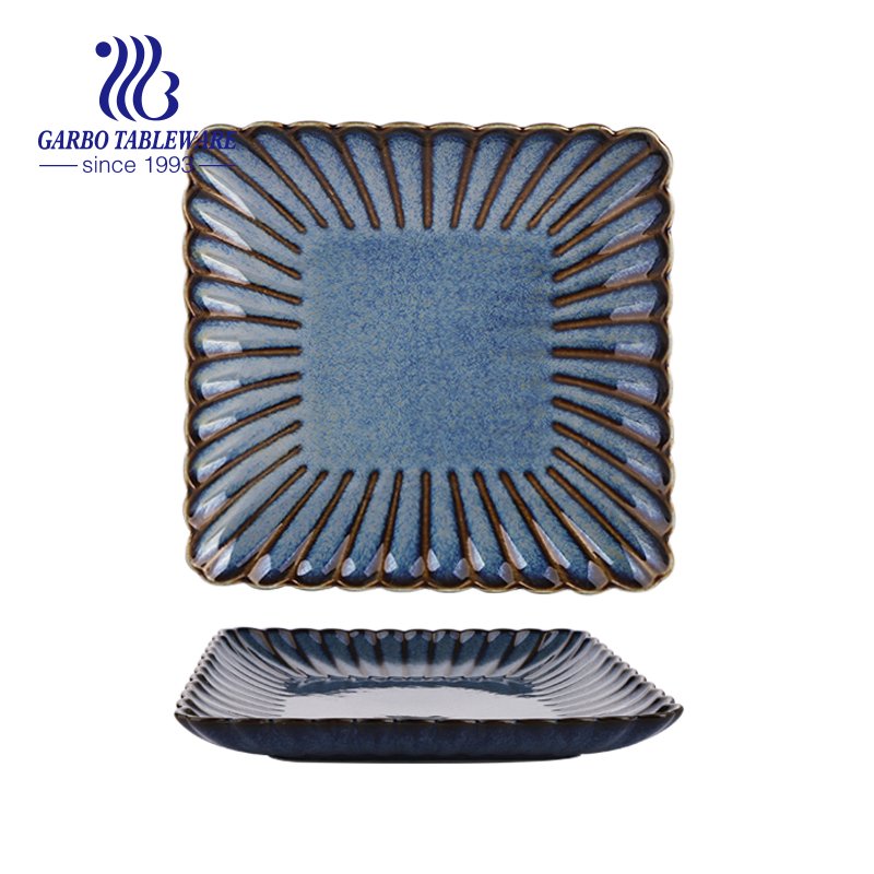 Impression de décalcomanies personnalisées en gros assiette creuse en porcelaine carrée de 8 pouces pour le dîner