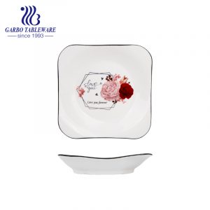 Wholesale custom decal printing 8inch square porcelain deep plate for dinner