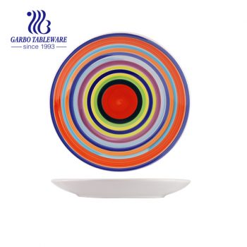 Placa de cerámica colorida del cargador del arco iris pintado a mano del precio de fábrica 8.5inch