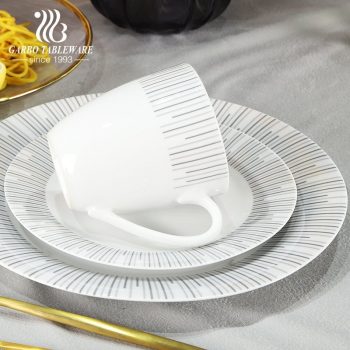 16 pcs vertical simple haute température service de table en porcelaine 10.5" assiette à dîner 7.5" assiette à dessert 5.5" bol de riz 390 ml ensemble de tasses