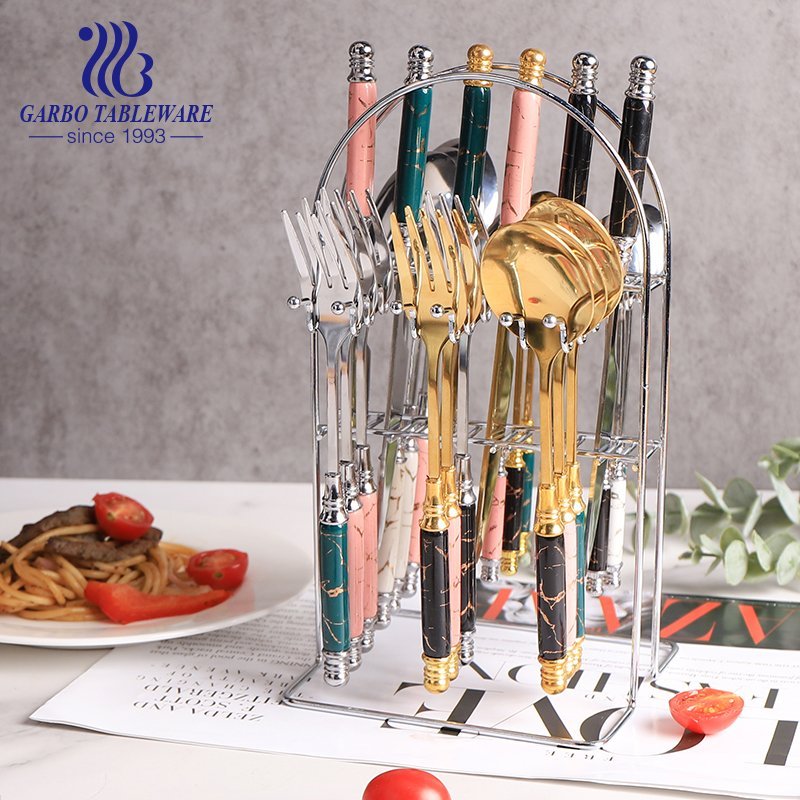 Arabic ceramic cutlery set low prices China factories made gold flatware set ceramic spoons knifes