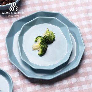 Strong durable blue melamine dinner serving plates with irregular edges modern options for home tableware used