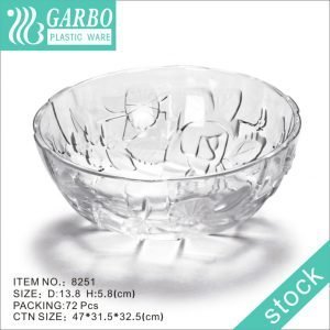 Machine-made stocked embossed round mixing salad fruit plastic bowl with engraved flower pattern