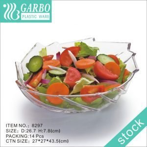 Fruteira de salada de plástico em formato de folha transparente inquebrável de fábrica para uso doméstico na mesa de jantar