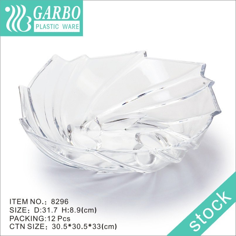 Factory unbreakable transparent leaf shape plastic salad fruit bowl for dinner table home use