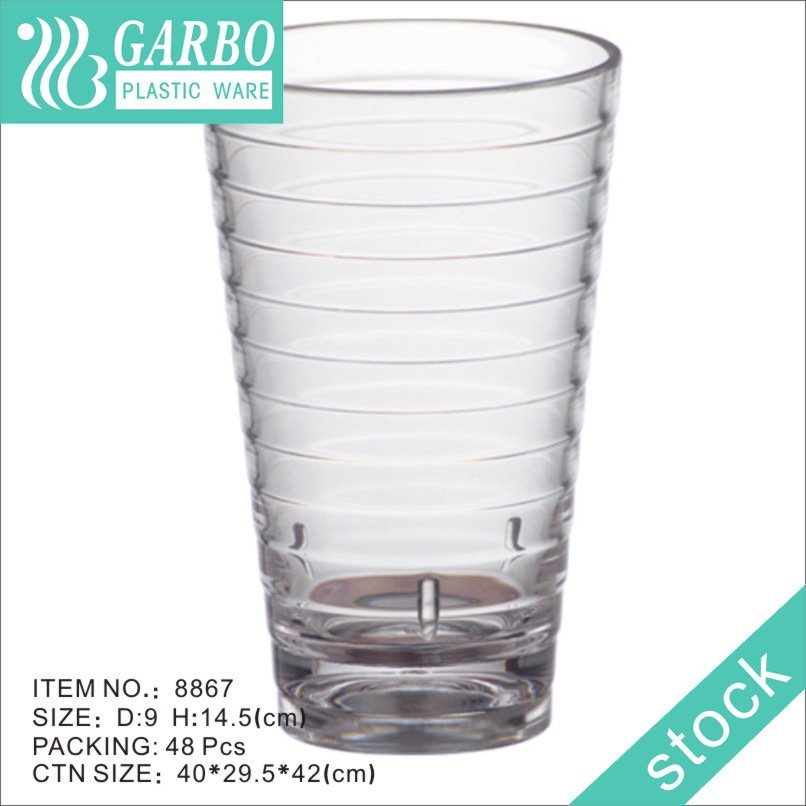 Taza de cristal de whisky de policarbonato transparente de 12 oz resistente a roturas de promoción con diseño de rejilla