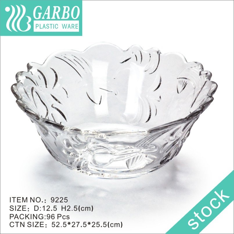 Machine-made stocked embossed round mixing salad fruit plastic bowl with engraved flower pattern