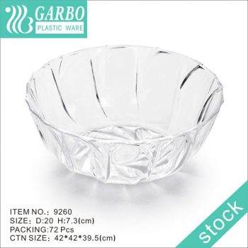 Factory cheap round transparent plastic salad dessert bowl with engraved strain pattern