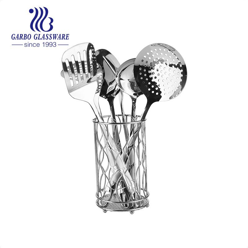 Big discount high quality mirror polish Heat Resistant set of 6pcs tools set 201 stainless steel kitchen utensil set