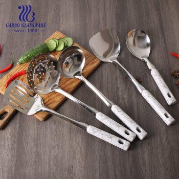Heat Resistant set of 6pcs tools set stainless steel kitchen utensil set with Marble designs Soup soop slotted skimmer cooking tools