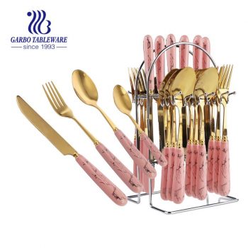 Набор столовых приборов серии Pink lady бытовой набор из 24 предметов, золотой набор посуды с розовой керамической ручкой, креативный набор посуды с мраморным дизайном