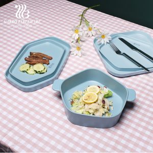 Food grade blue melamine soup casserole serving plates with handle unbreakable suitable for home everyday used