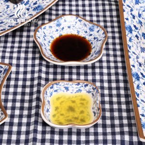 صفيحة بهار جانبية من الميلامين على الطريقة اليابانية للسوشي أو صلصة فول الصويا يمكن استخدامها أيضًا للوجبات الخفيفة أو طبق تقديم الفواكه