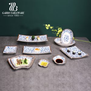 طبق تقديم مستطيل ميلامين بلاستيك مع زهور زرقاء ، مناسب للمنزل أو المطعم المستخدم