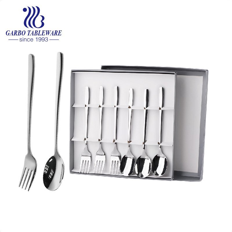 Utensilios de cena de acero inoxidable de alta calidad de mano larga 18/10 Juego de cuchara y tenedor de estilo coreano de 12 piezas