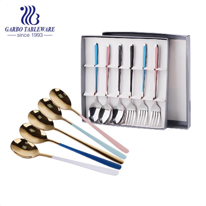 Long-hande 18/10 top quality stainless steel dinner utensils Korean style 12 pieces spoon and fork set