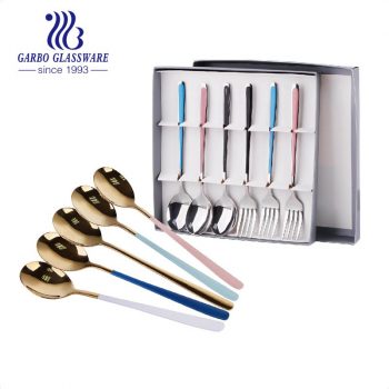 Golden Titanium plating 304SS (18/10) colorful handle 6pcs stainless steel dinner spoon set