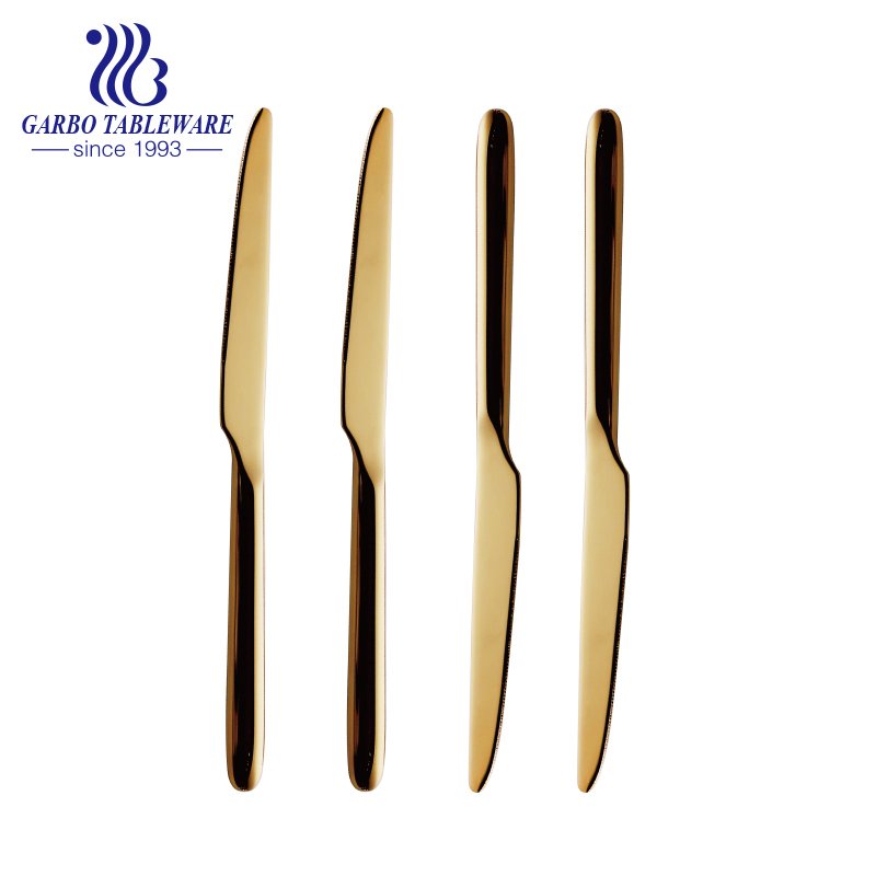 Cuchillo de cena de oro afilado resistente de 9 pulgadas de pulido de espejo de súper alta calidad