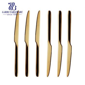 Sturdy sharp gold dinner knife 9 inch super high quality mirror polish