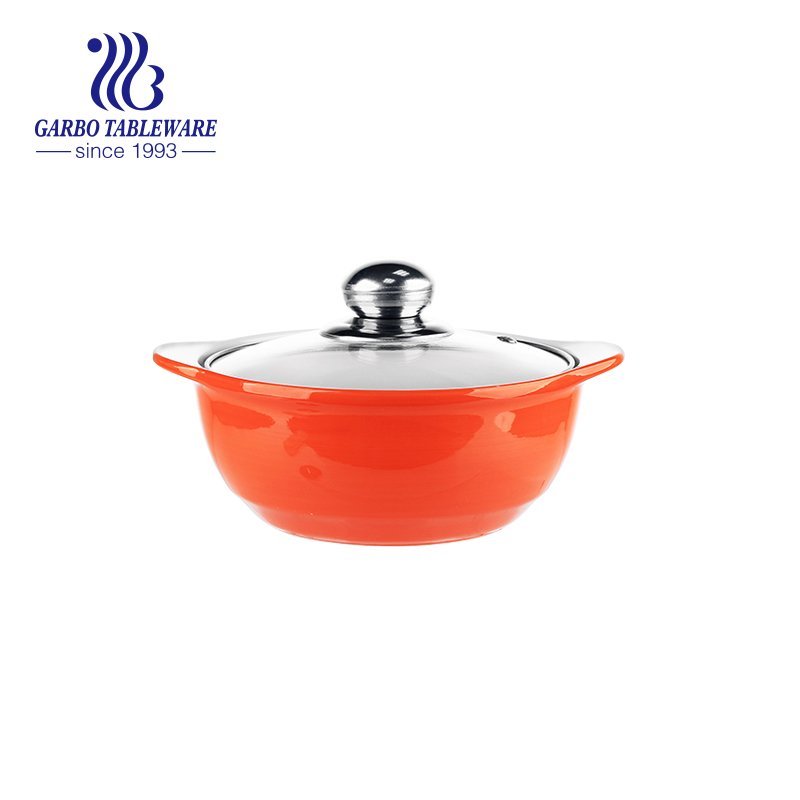 Casserole de cuisine en céramique bol de cuisine en porcelaine avec double poignée et couvercle ensemble de casseroles à soupe grand volume