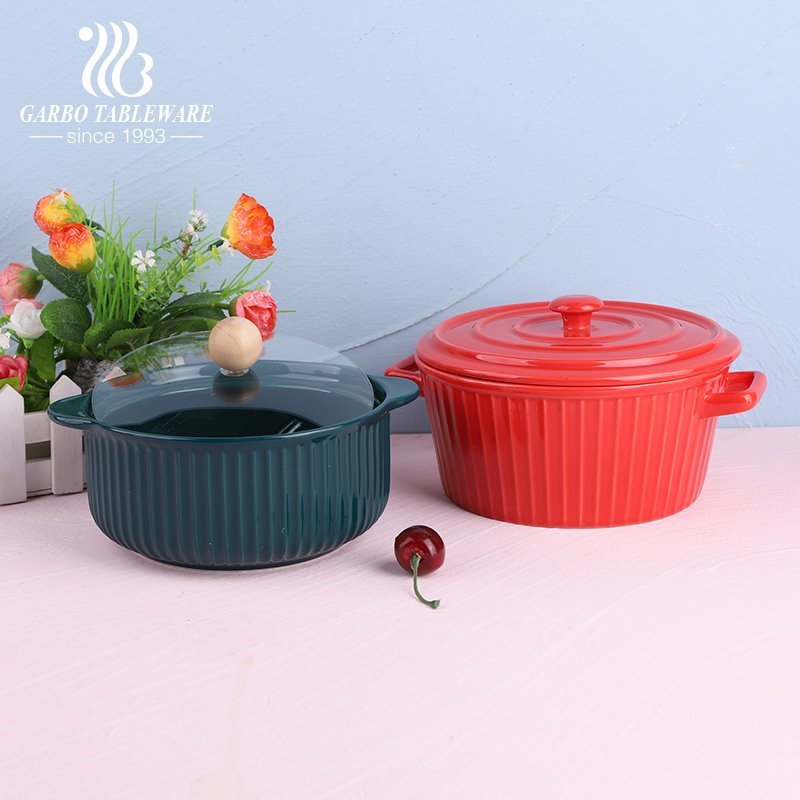 Conjunto de talheres de porcelana panela caçarola de cerâmica com tampa gravada design de onda tigela de armazenamento de moda caçarolas utensílios de cozinha