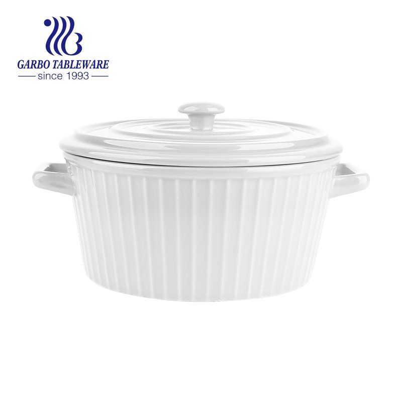 Ceramic cooking casserole porcelain kitchen cook bowl with double handle and lid big volume soup casseroles set