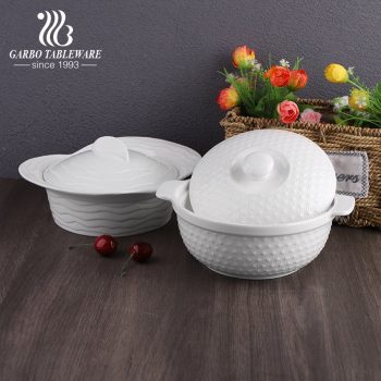 Ceramic cooking casserole porcelain kitchen cook bowl with double handle and lid big volume soup casseroles set