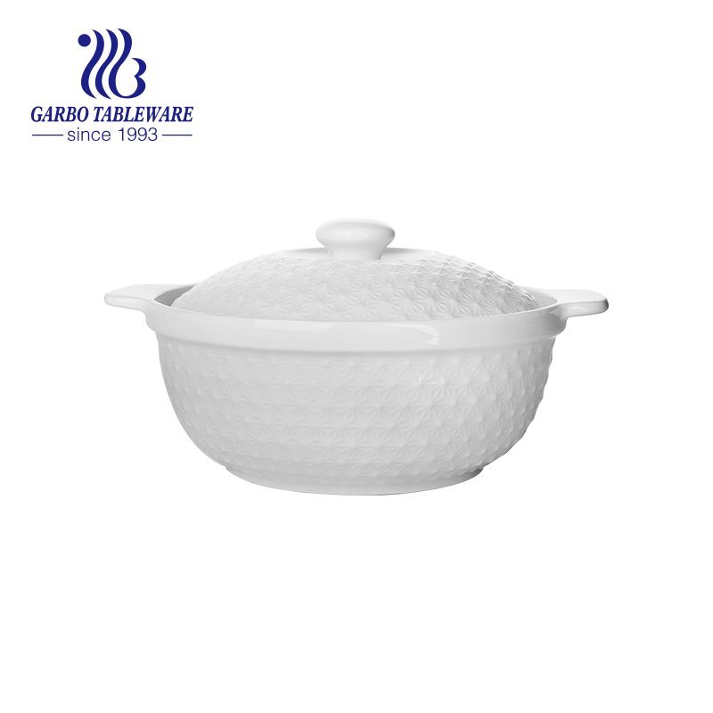 Porcelain tableware set ceramic casserole pot with cover engraved wave design fashion storage bowl casseroles kitchenware