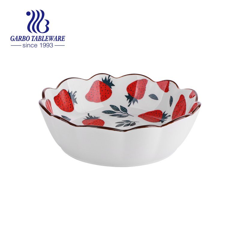 Ceramic baking bowl square 550ml with handle and strawberry decal