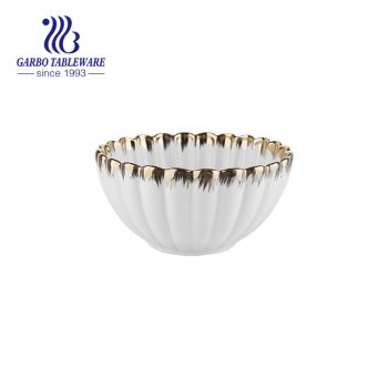 Golden rim series of 800ml durable pocerlain bowl with lotus shape for sale