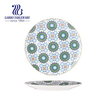 ボヘミア スタイル カスタム デカール食品グレード フル印刷 8 インチ磁器フラット デザート皿