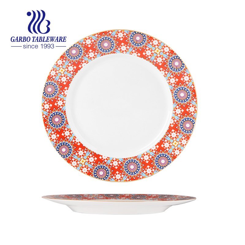 Wholesale custom vivid under glazed Bohemia design 8inch porcelain flat plate