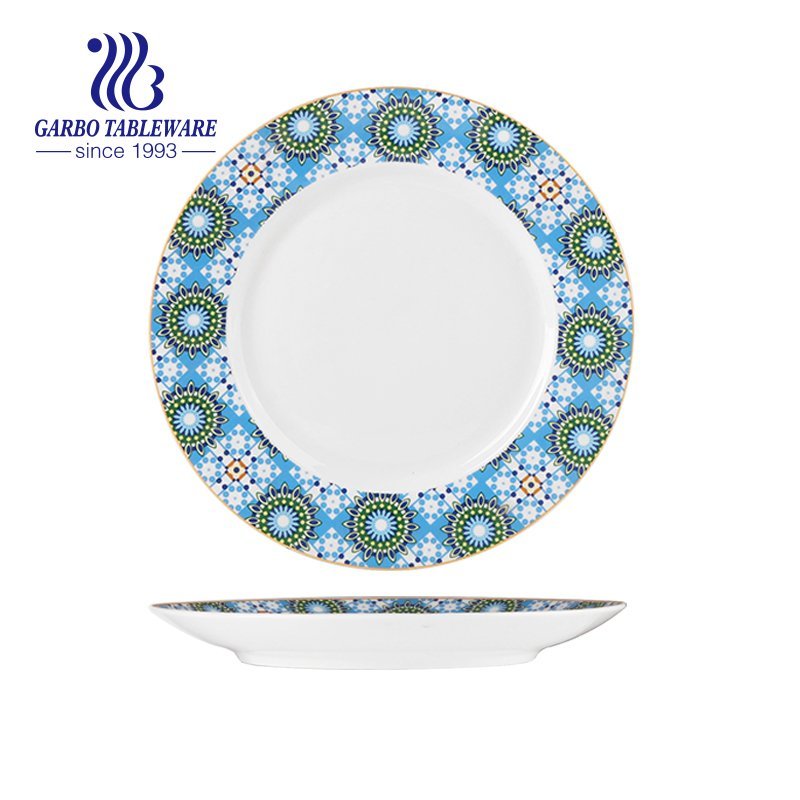 Wholesale custom vivid under glazed Bohemia design 8inch porcelain flat plate